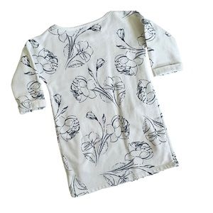 OLD NAVY Floral Fine Line Painted Print Dress 3/4 Sleeve Cream Black Sz 4T